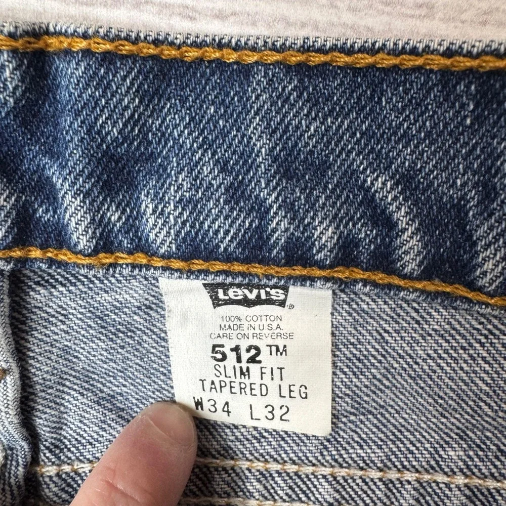 Levis 512 Slim Fit Tapered Leg Jeans Men 34x32 Medium Wash Blue Vintage USA Made